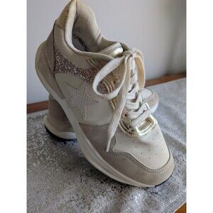 Vintage Havana Womens 9 Nude Gold Glitter Star Sneaker Shoes Runners Casual Glam